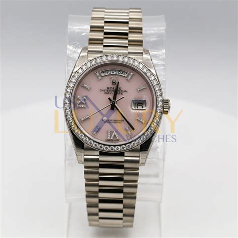 rolex silver with pink dial day date 35mm|rolex day date price list.